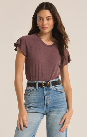 Z SUPPLY ABBY FLUTTER TEE IN COCOA BERRY