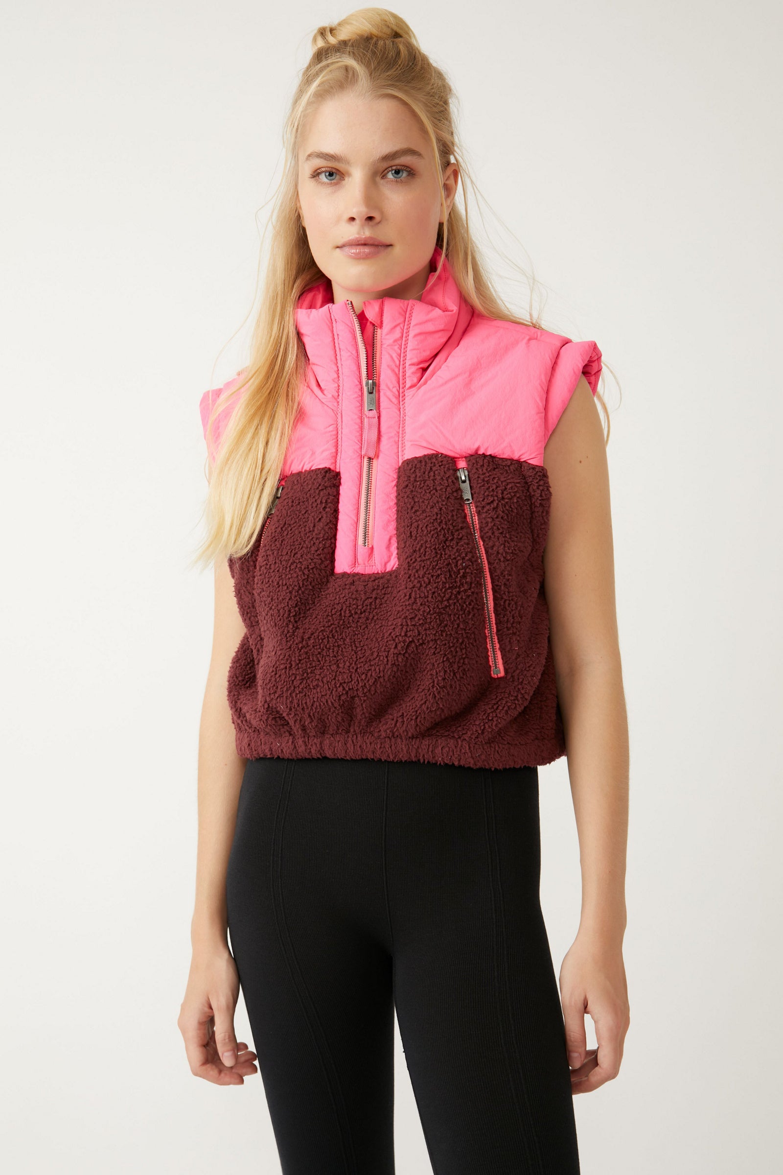 FREE PEOPLE JOURNEY AHEAD VEST IN POMEGRANATE COMBO