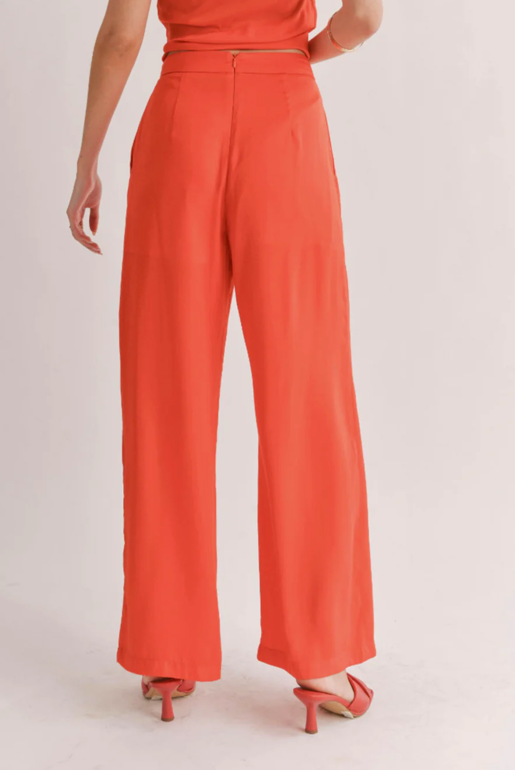 SAGE THE LABLE DREAM SKIES PLEATED WIDE LEG PANTS IN RED ORANGE