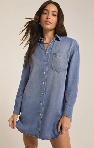 Z SUPPLY DOVER CHAMBRAY DRESS IN SUN BLEACHED INDIGO