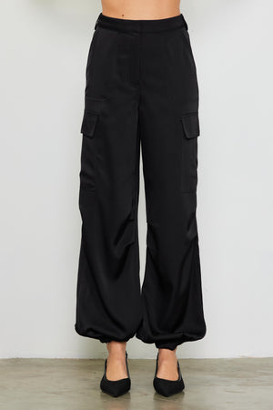 LANE SATIN CARGO PANTS IN BLACK