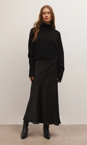 Z SUPPLY EUROPA POLY SHEEN SKIRT IN BLACK
