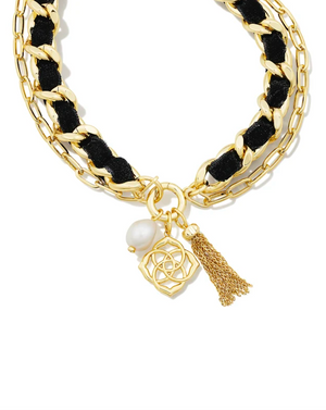 KENDRA SCOTT EVERLEIGH GOLD VELVET NECKLACE IN BLACK