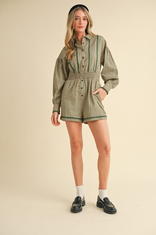 ASTER ROMPER IN GREEN STRIPE