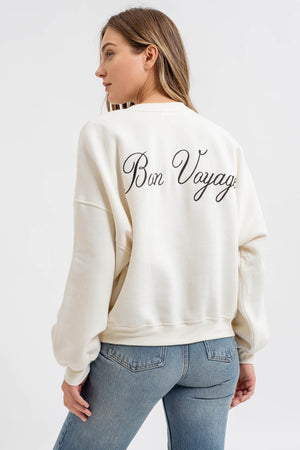 BON VOYAGE OVERSIZED FRENCH TERRY PULLOVER IN CREAM