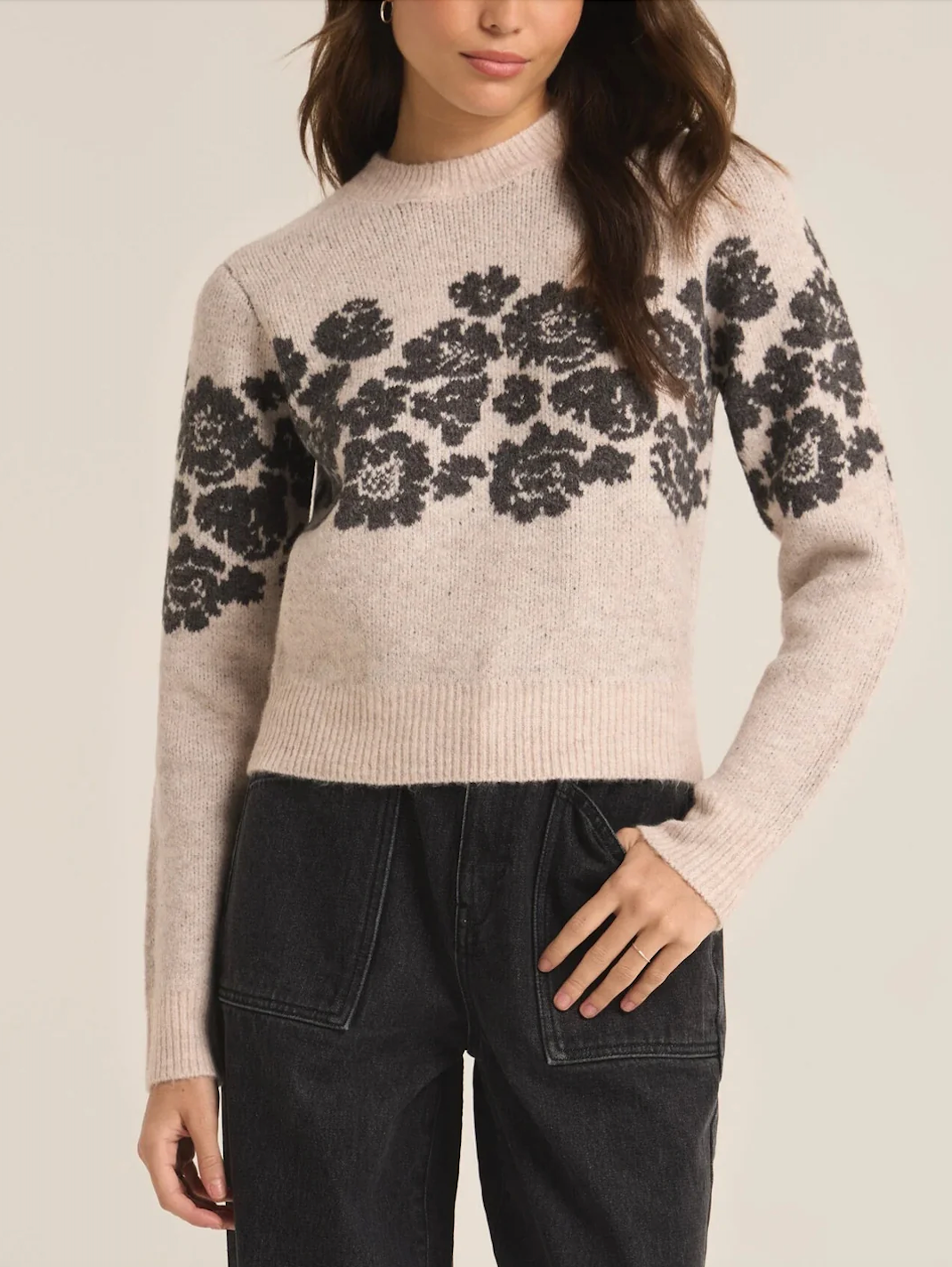 Z SUPPLY MARISOL FLORA SWEATER IN LIGHT OATMEAL