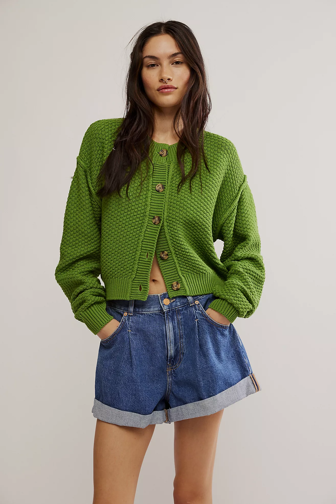 FREE PEOPLE LILA CARDI IN FOREST GREEN