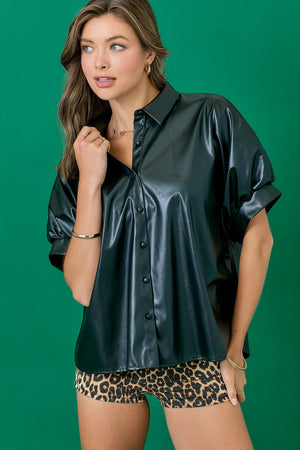 GRETTA OVERSIZED BUTTON DOWN TOP IN BLACK