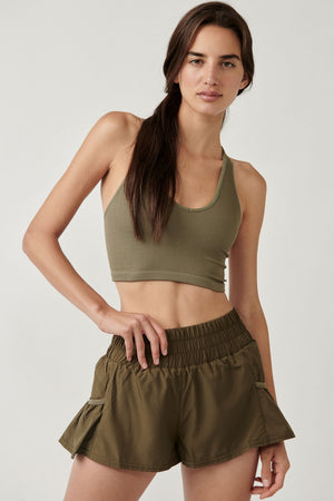 FREE PEOPLE GET YOUR FLIRT ON SHORT IN OLIVE GREEN