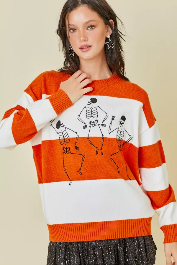 DANCING SKELETON SWEATER IN ORANGE