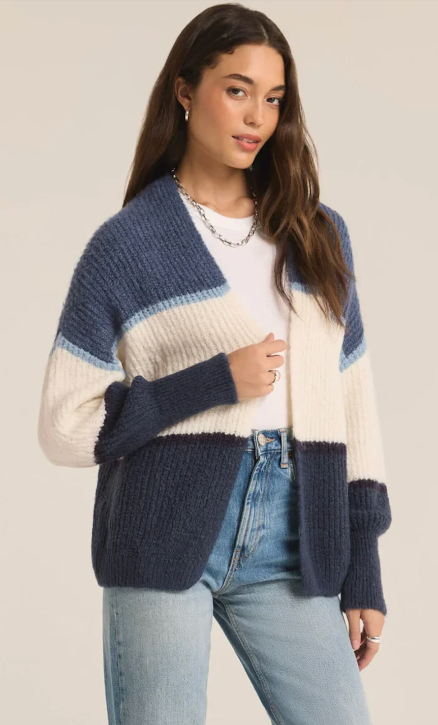 Z SUPPLY JONES STRIPE CARDIGAN IN TRUE NAVY