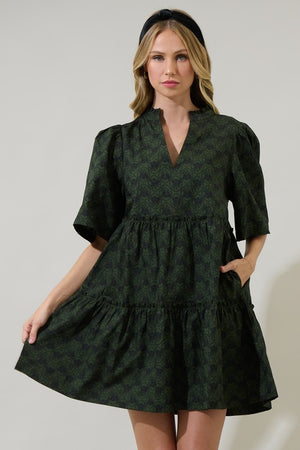 IVY TIERED MINI DRESS IN HUNTER GREEN