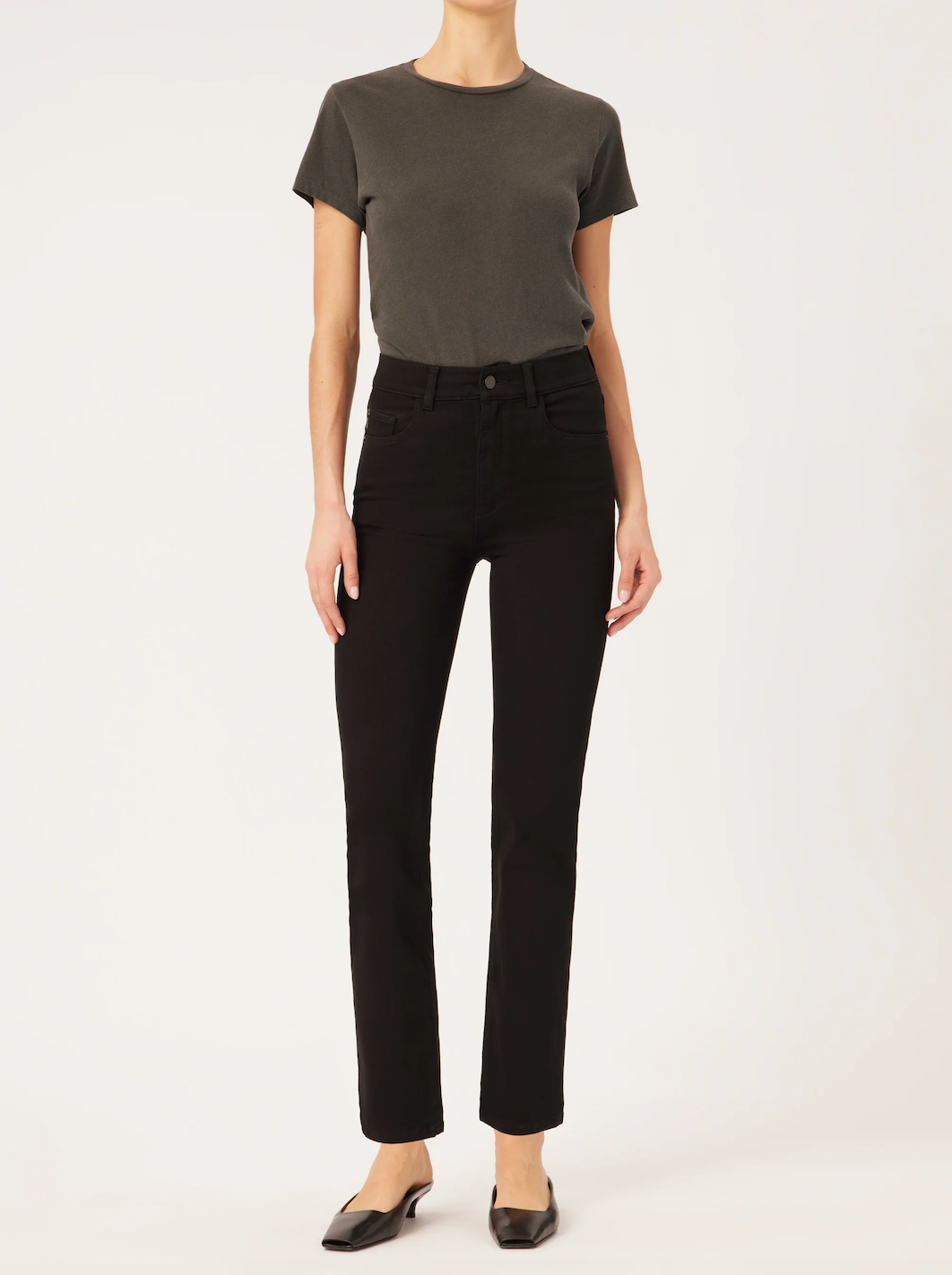 DL1961 PATTI STRAIGHT HIGH RISE VINTAGE ANKLE JEAN IN BLACK PEACHED