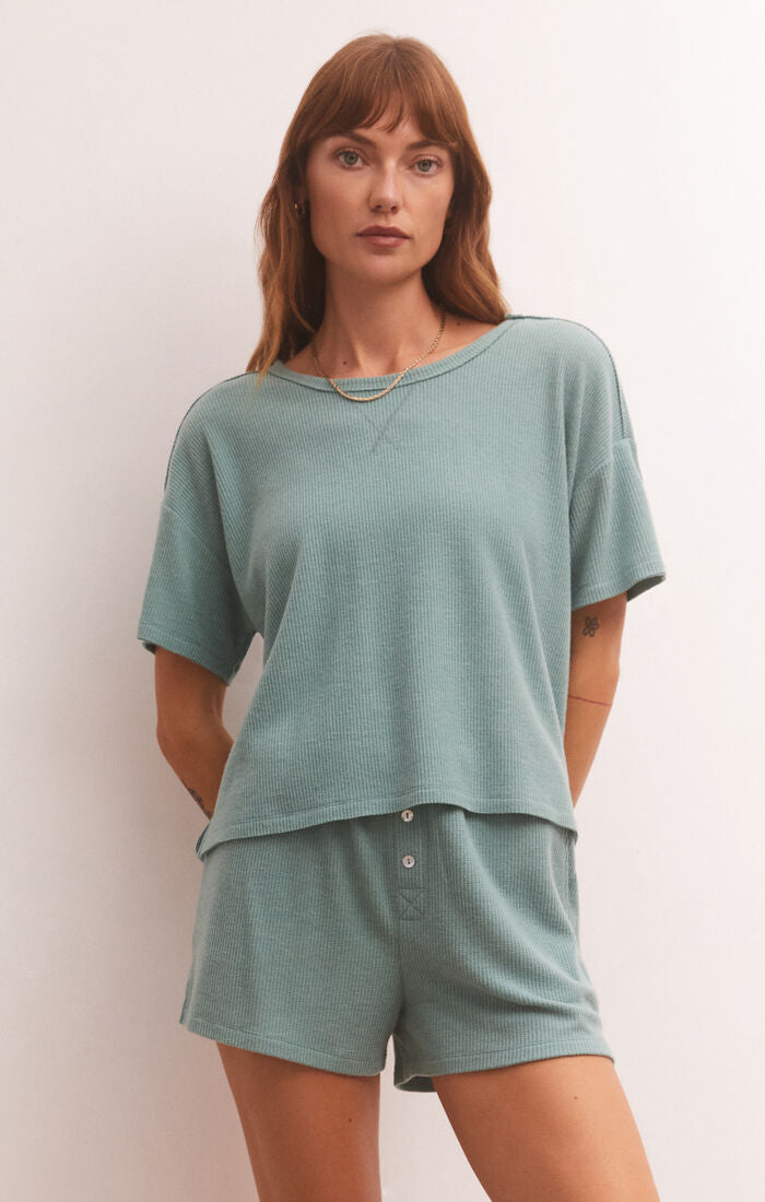 Z SUPPLY COZY DAYS THERMAL TEE IN WASHED JADE
