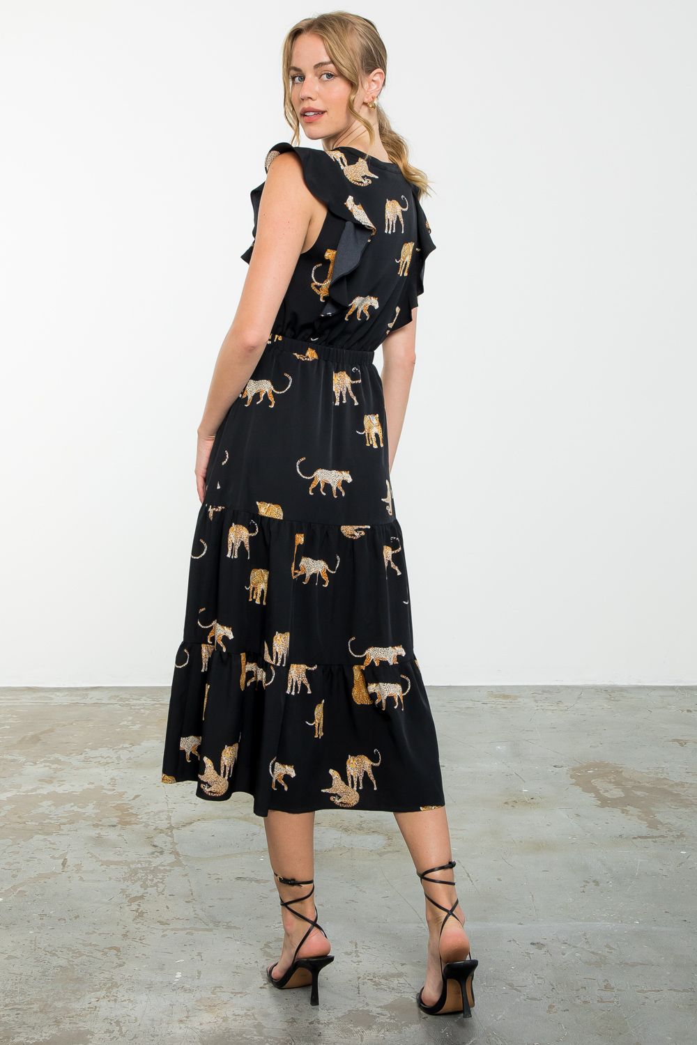CAMI TIERED MIDI DRESS IN BLACK