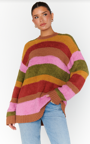 SHOW ME YOUR MUMU CHILLY SWEATER IN HUTCH MULTI STRIPE KNIT