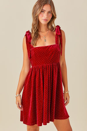 JODIE VELVET MINI DRESS IN RED