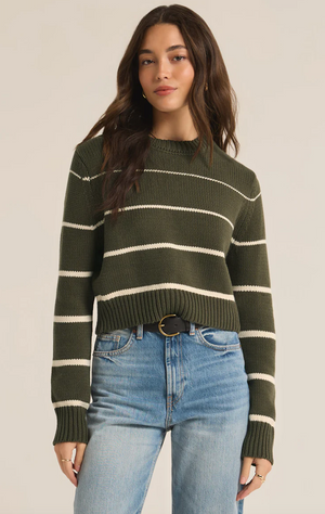 Z SUPPLY MILAN STRIPE SWEATER IN GRAPE LEAF