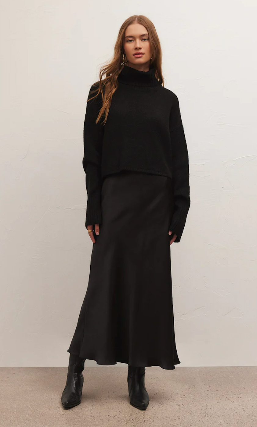 Z SUPPLY EUROPA POLY SHEEN SKIRT IN BLACK