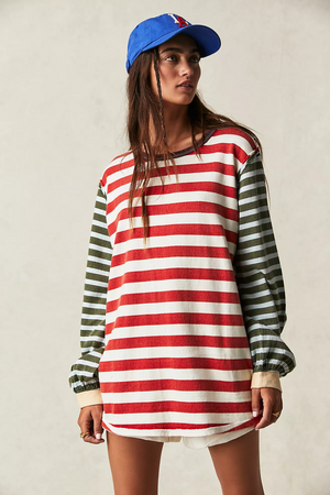 FREE PEOPLE SAWYER STRIPE TEE IN KELP