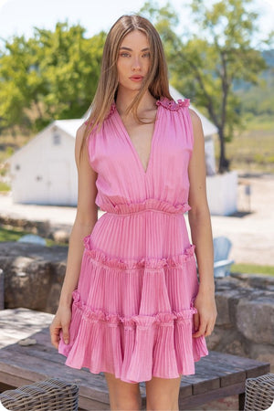 FARAH PLEATED DRESS IN PINK LILAC