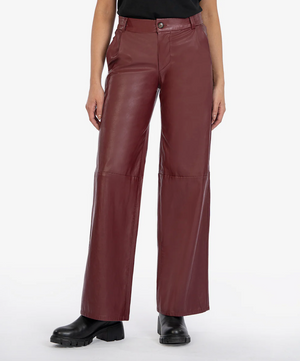 KUT FROM THE KLOTH JEAN HIGH RISE WIDE LEG COATED TROUSER IN BORDEAUX