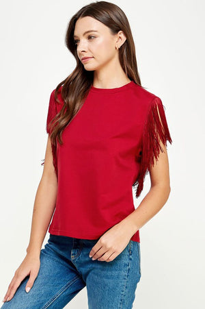 KIRBY FRINGE TOP IN BURGUNDY
