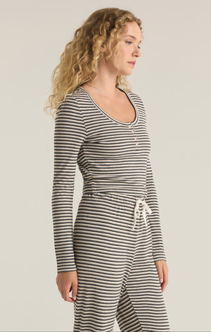 Z SUPPLY CONSTANCE STRIPE LONG SLEEVE TOP IN LIGHT HEATHER OATMEAL