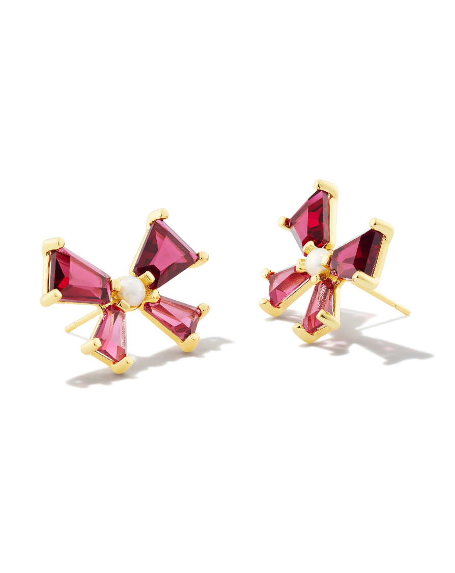 KENDRA SCOTT BLAIR BOW STUD EARRINGS IN GOLD RED MIX
