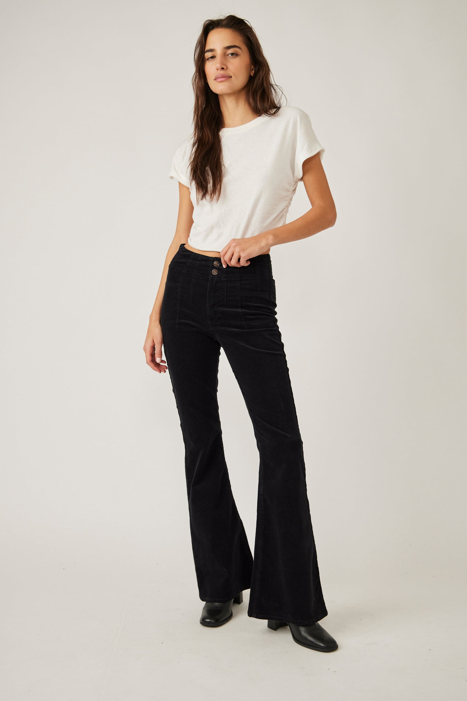 FREE PEOPLE JAYDE CORD FLARE IN BELUGA