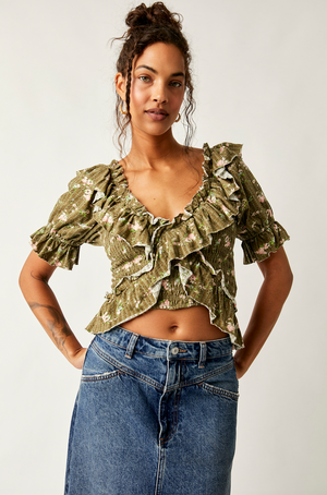 FREE PEOPLE FAVORITE GIRL TOP IN ARMY COMBO