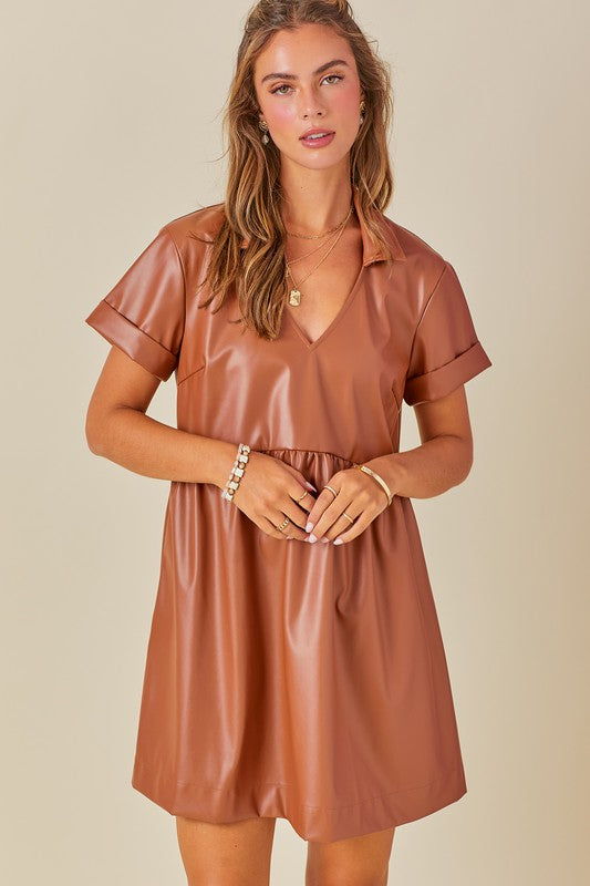 RILEY MINI DRESS IN LIGHT BROWN