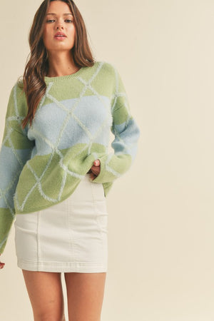 JANE EMBELLISHED KNIT SWEATER IN GREEN AND BLUE MULTI