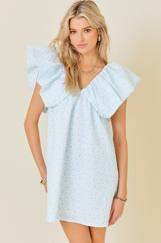 EMMY JACQUARD MINI DRESS IN LIGHT BLUE