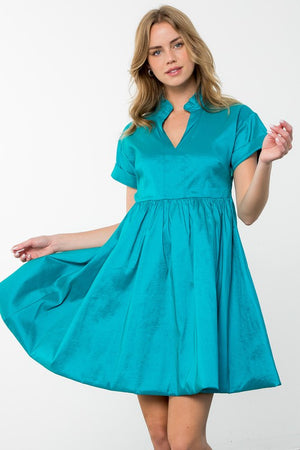 GINGER SILK FIT AND FLARE IN AQUA