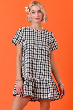 SLOAN PLAID TWEED DRESS IN BLACK