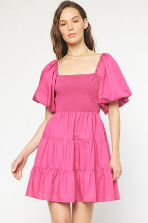 DOYLE SMOCKED MINI DRESS IN MAGENTA