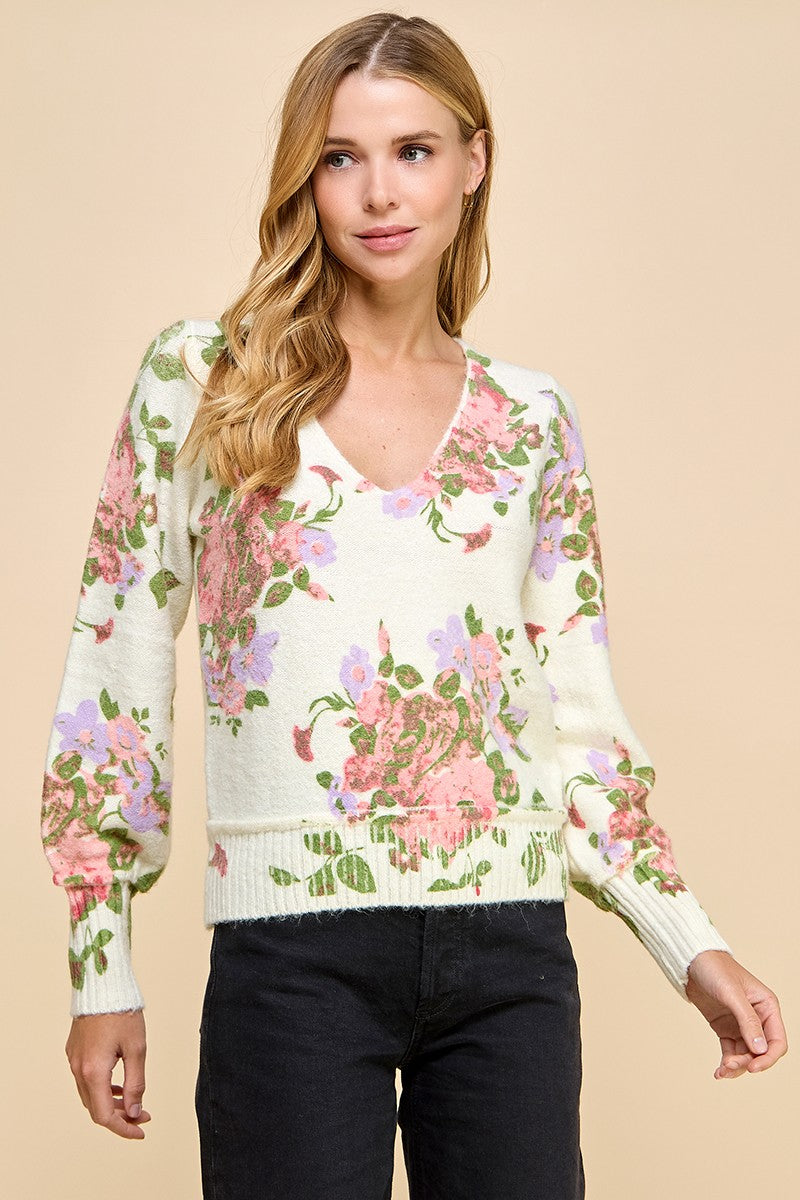 MARLIS FLORAL PRINTED SWEATER IN IVORY