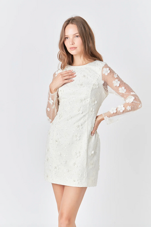 ENDLESS ROSE BEADED FLORAL MINI DRESS IN CREAM