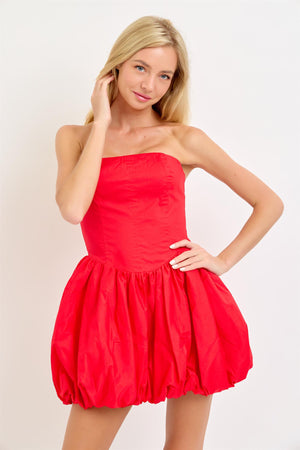 BRYANT STRAPLESS BUBBLE DRESS IN RED