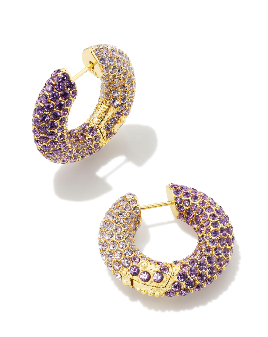 KENDRA SCOTT MIKKI PAVE HOOP EARRING IN GOLD PURPLE AND MAUVE OMBRE