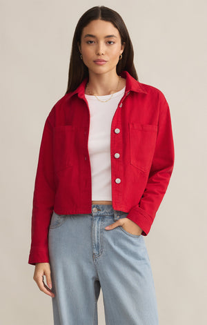 Z SUPPLY ALL DAY CROPPED DENIM JACKET IN CHERRY