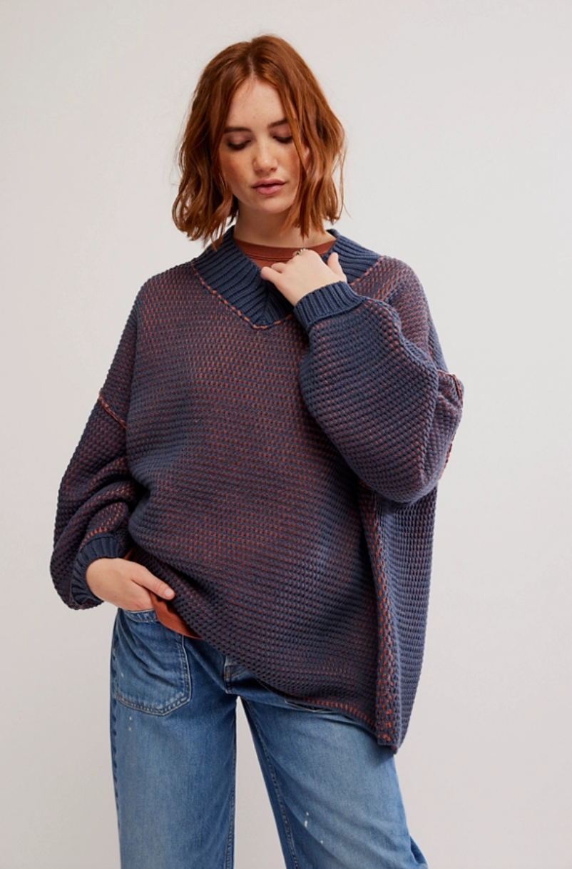 FREE PEOPLE MAISIE SWEATER IN MIDNIGHT CEDAR COMBO