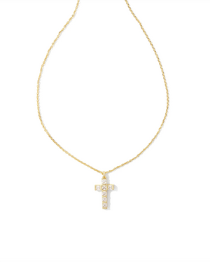 KENDRA SCOTT GRACIE GOLD CROSS SHORT PENDANT NECKLACE IN WHITE CRYSTAL