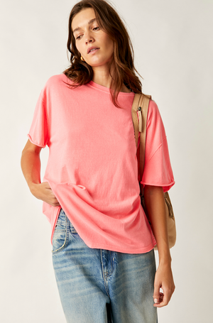 FREE PEOPLE NINA TEE IN FLUORESCENT CORAL
