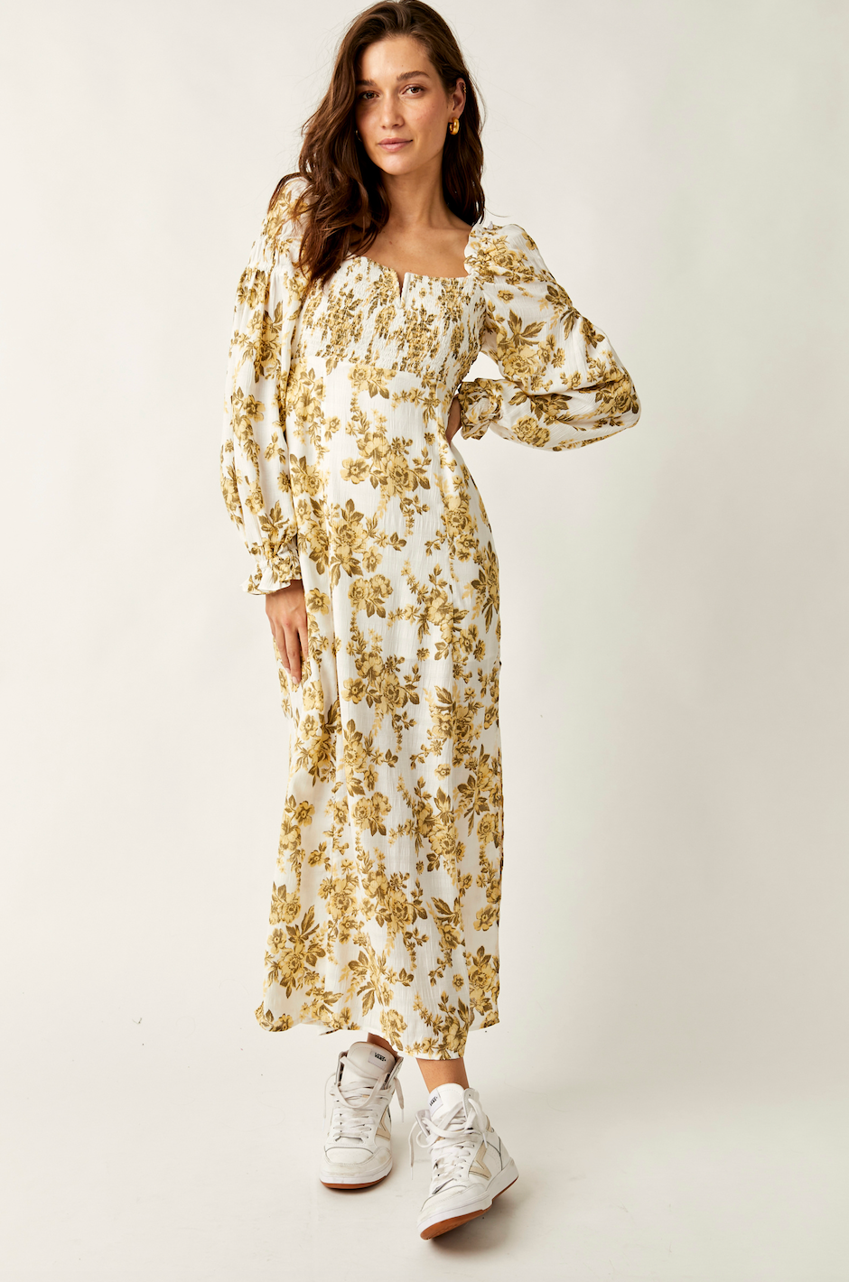 FREE PEOPLE JAYMES MIDI DRESS IN PASTRY CREAM COMBO