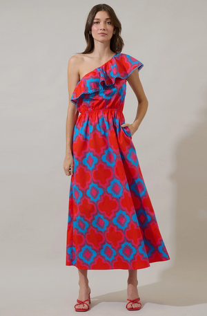 SURAYA ONE SHOULDER DRESS IN RED AND BLUE: AVAILABLE IN PLUS SIZE