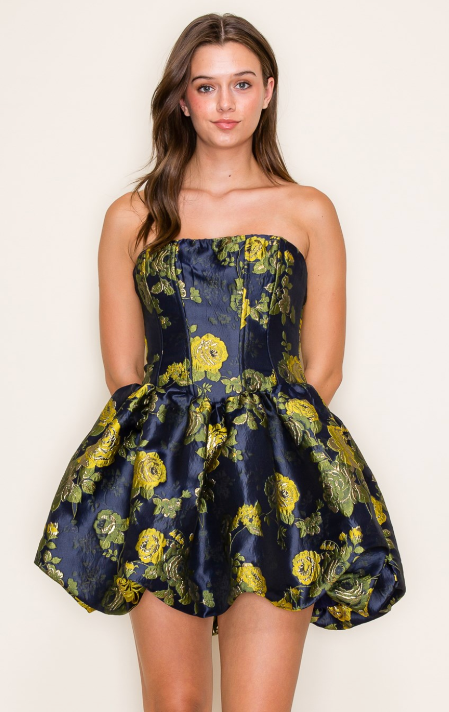 MEL DRESS IN NAVY GOLD YELLOW