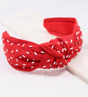 RANDALL CONFETTI BEAD HEADBAND IN RED AND WHITE