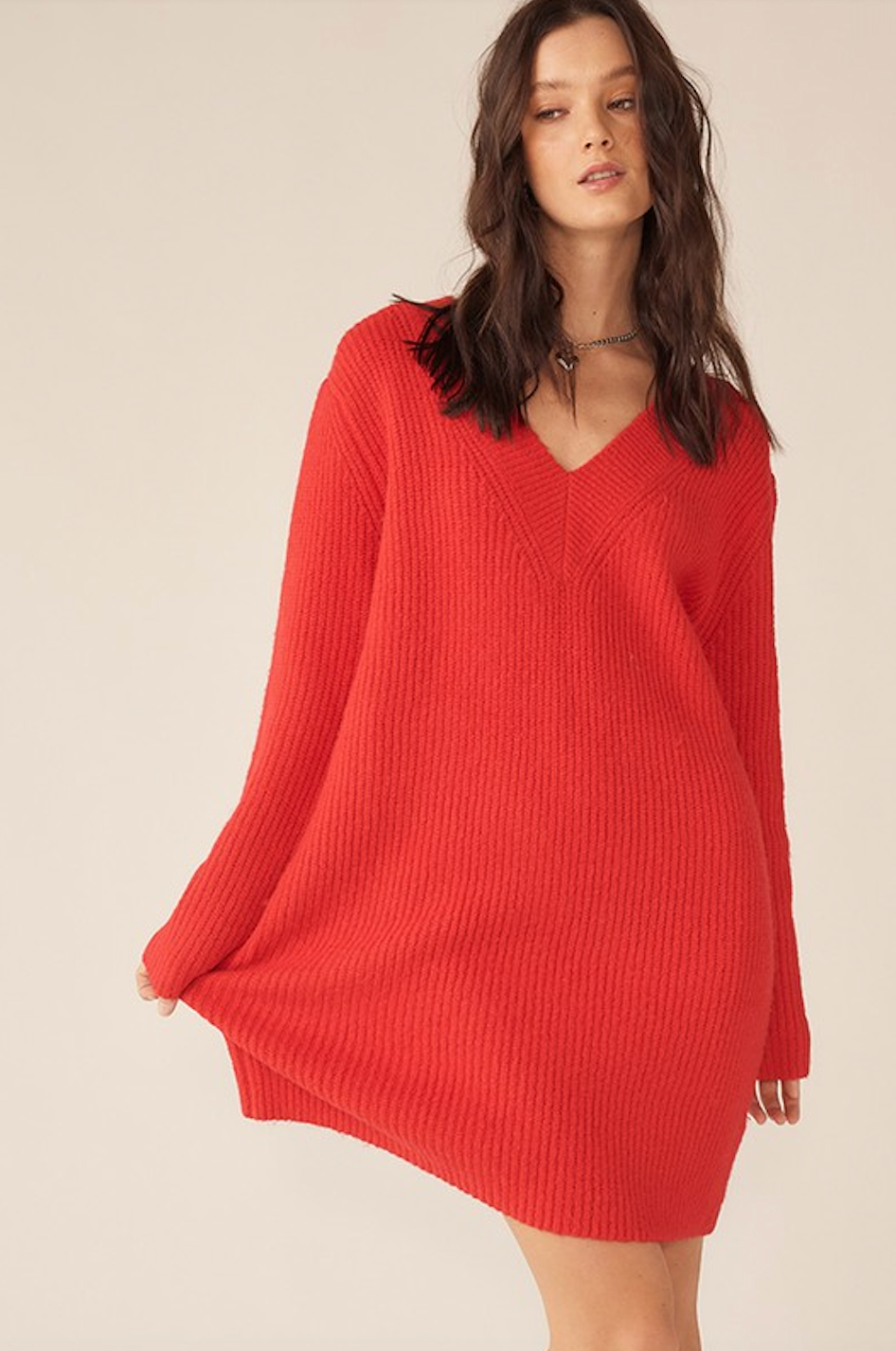 CATHY KNITTED SWEATER DRESS IN RED